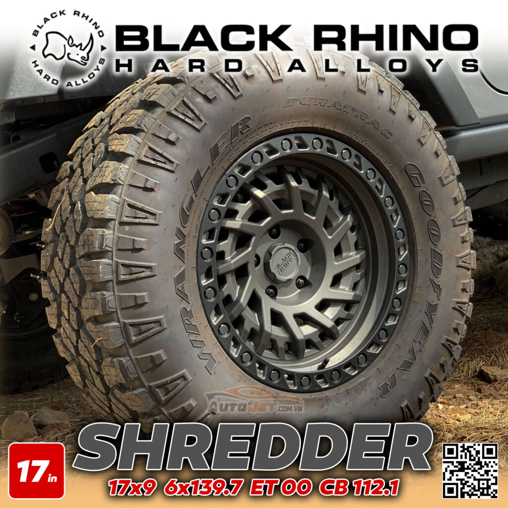 MÂM BLACK RHINO SHREDDER 17x9 | 6x139.7 | ET00 | CB112.1 | MÀU XÁM ĐEN